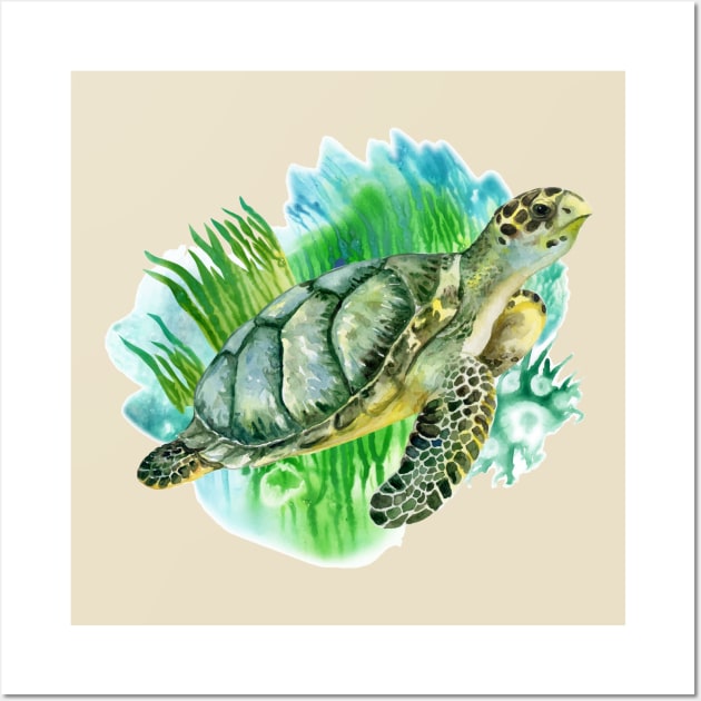 Sea Green turtle seaweed Wall Art by Mako Design 